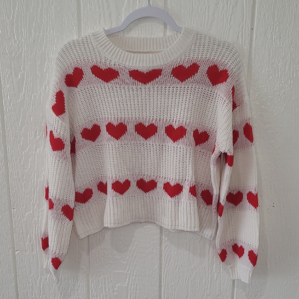 Jessica Simpson Red & White Heart Sweater NWOT